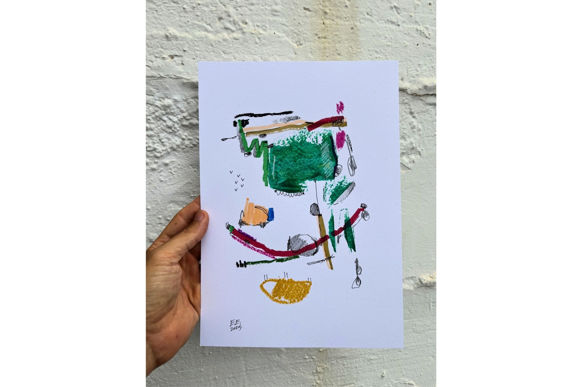 Untitled XIX — abstract mixed media work on paper, 21x29.7 cm, by Eliran Elkayam