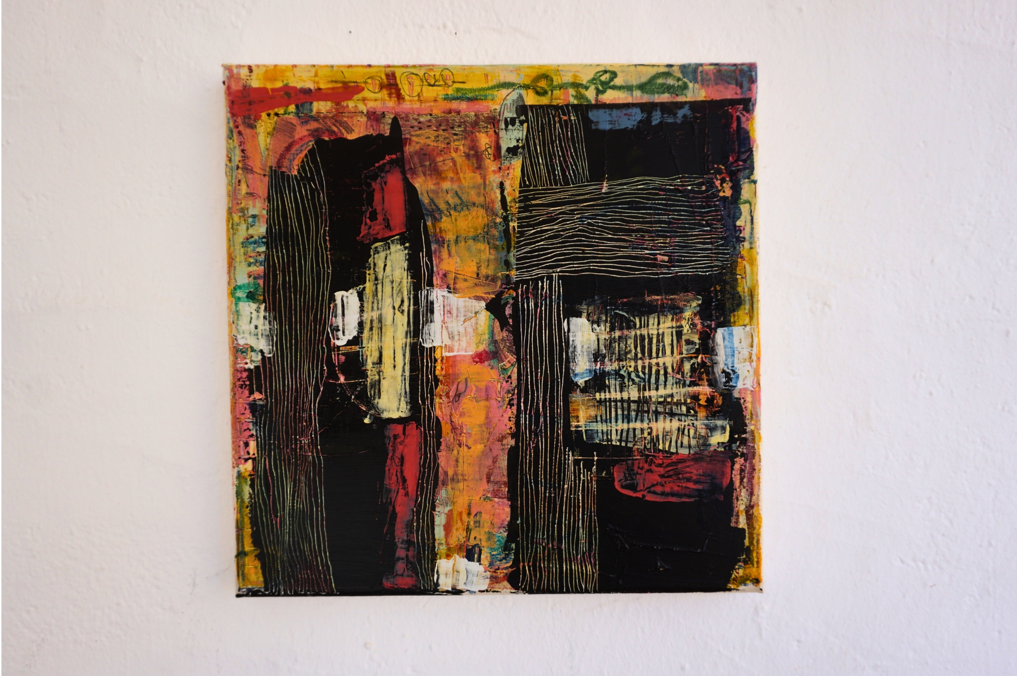 Untitled X — abstract mixed media painting on canvas, 30x30 cm, by Eliran Elkayam