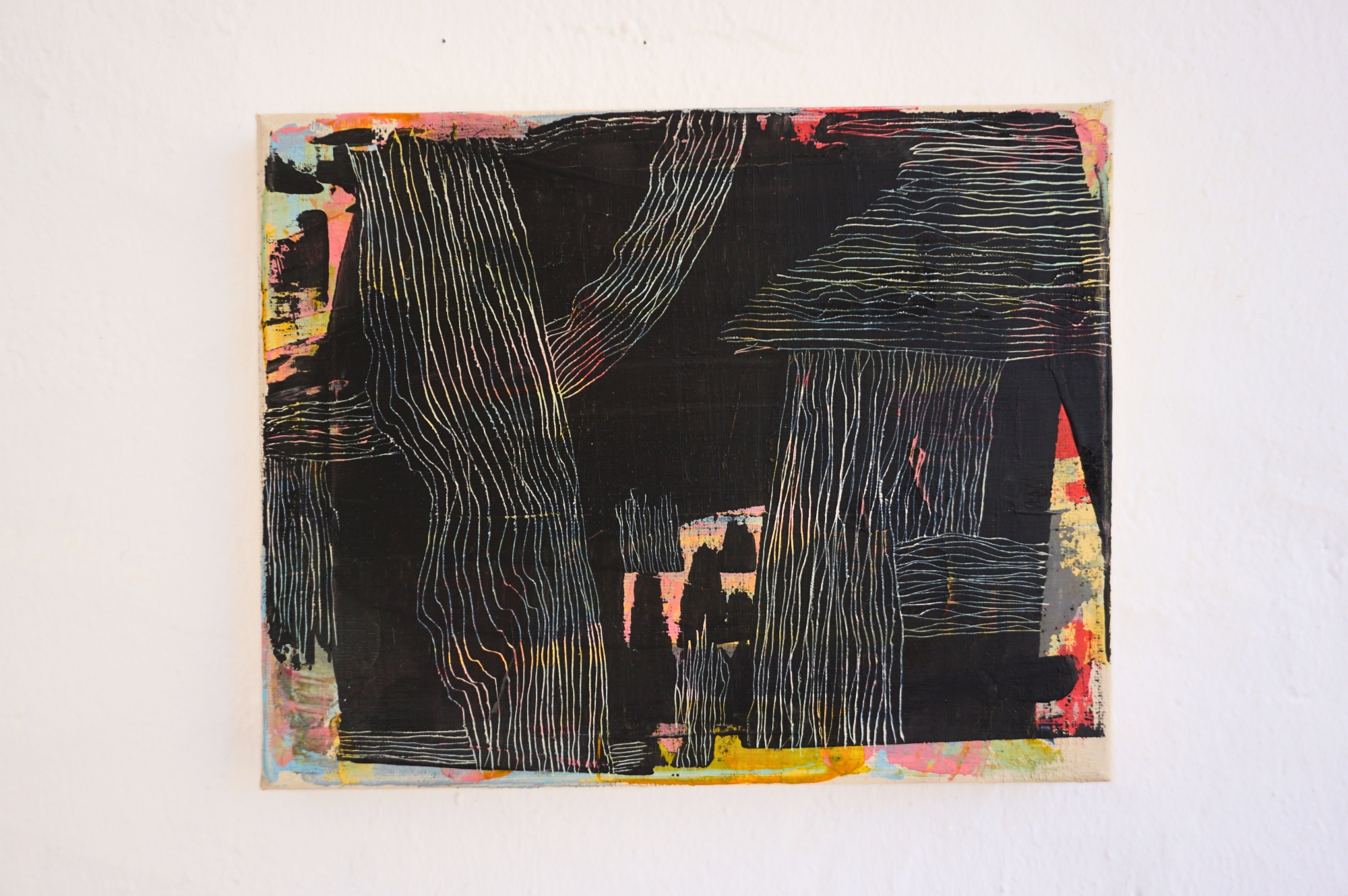 Untitled XII — abstract mixed media painting on canvas, 25x30 cm, by Eliran Elkayam