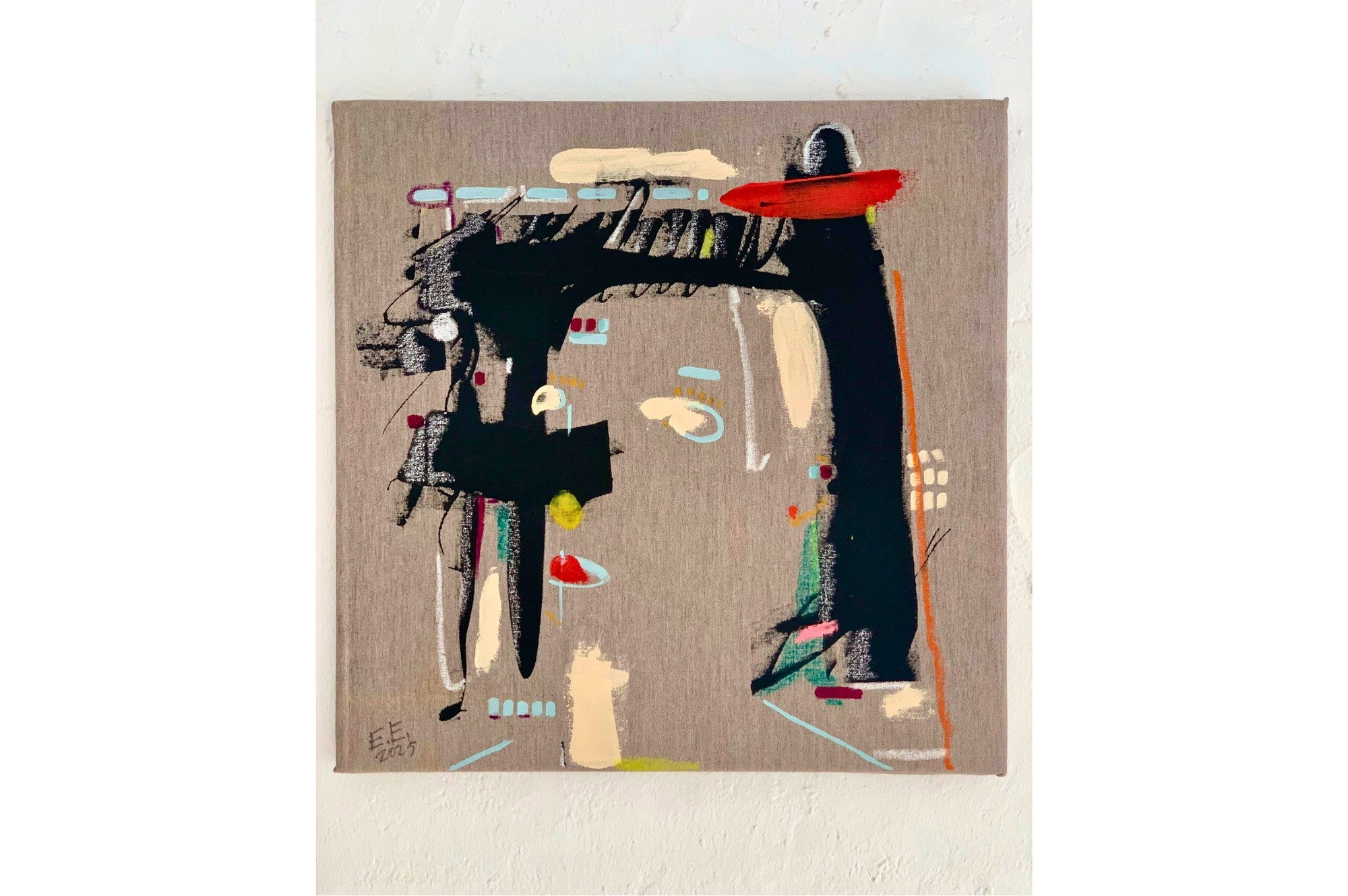 Untitled XVI — abstract mixed media painting on linen, 60x60 cm, by Eliran Elkayam