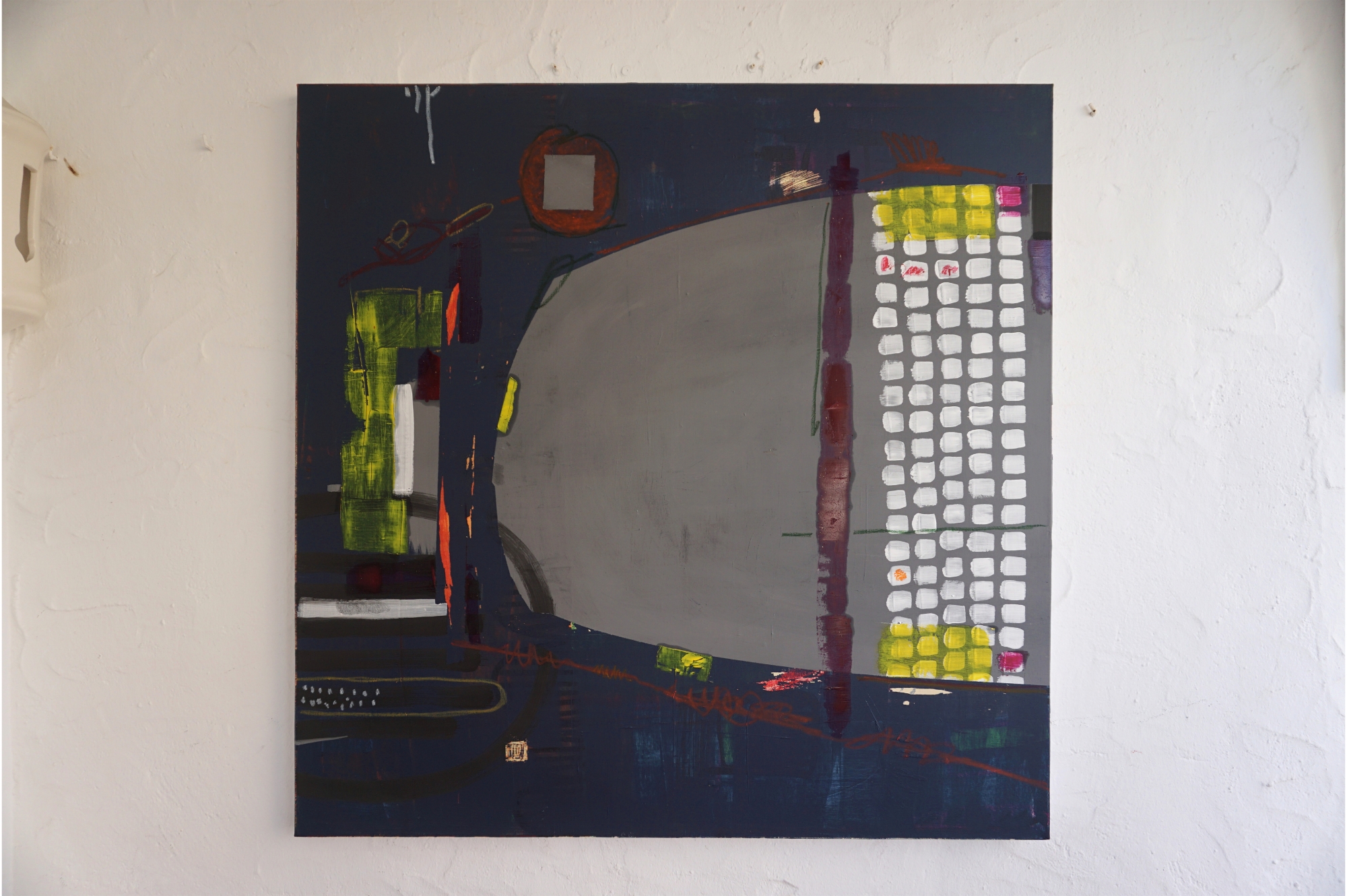 Untitled II — abstract mixed media painting on canvas, 100x100 cm, by Eliran Elkayam