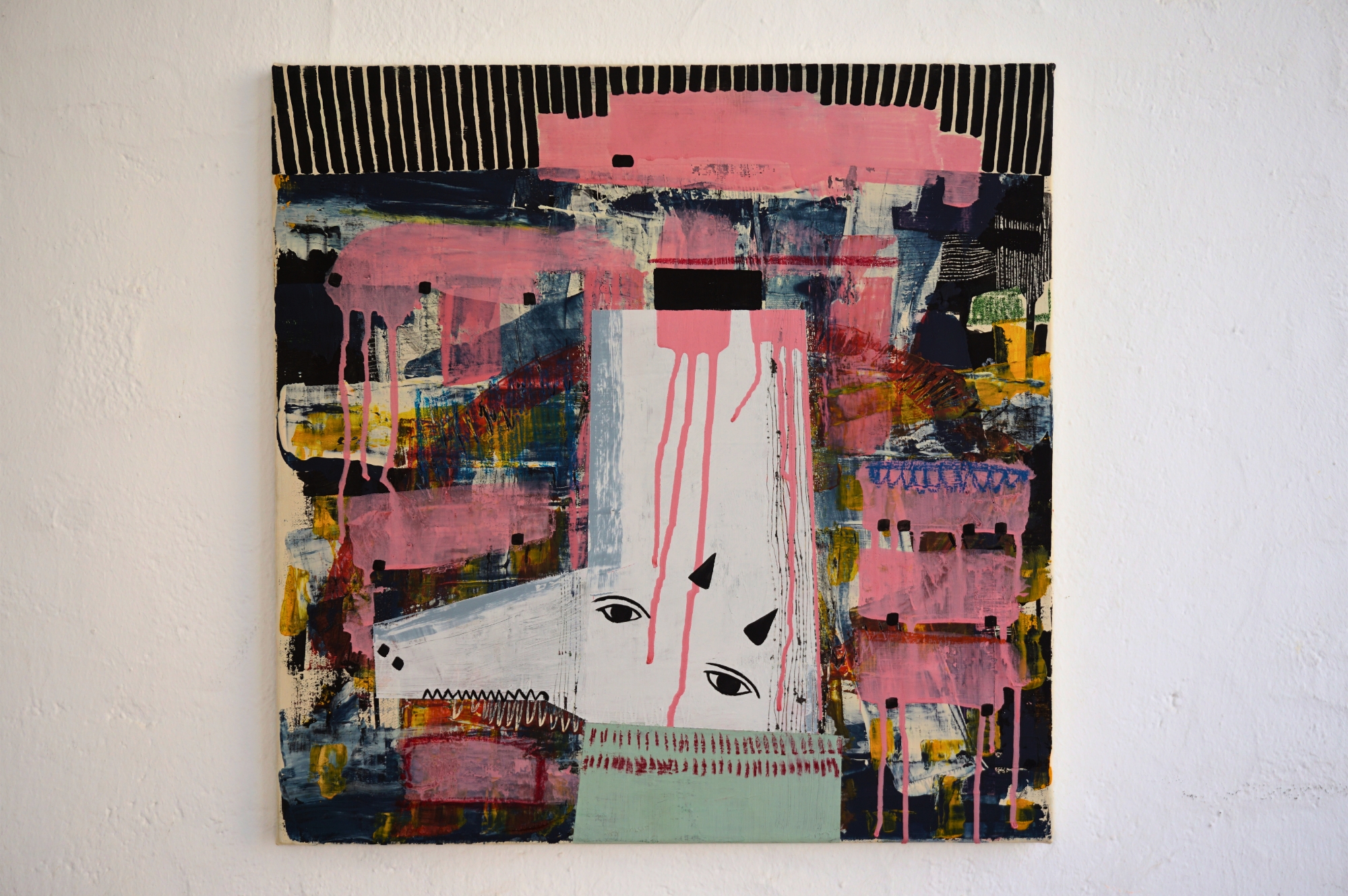 Untitled V — abstract mixed media painting on canvas, 60x60 cm, by Eliran Elkayam