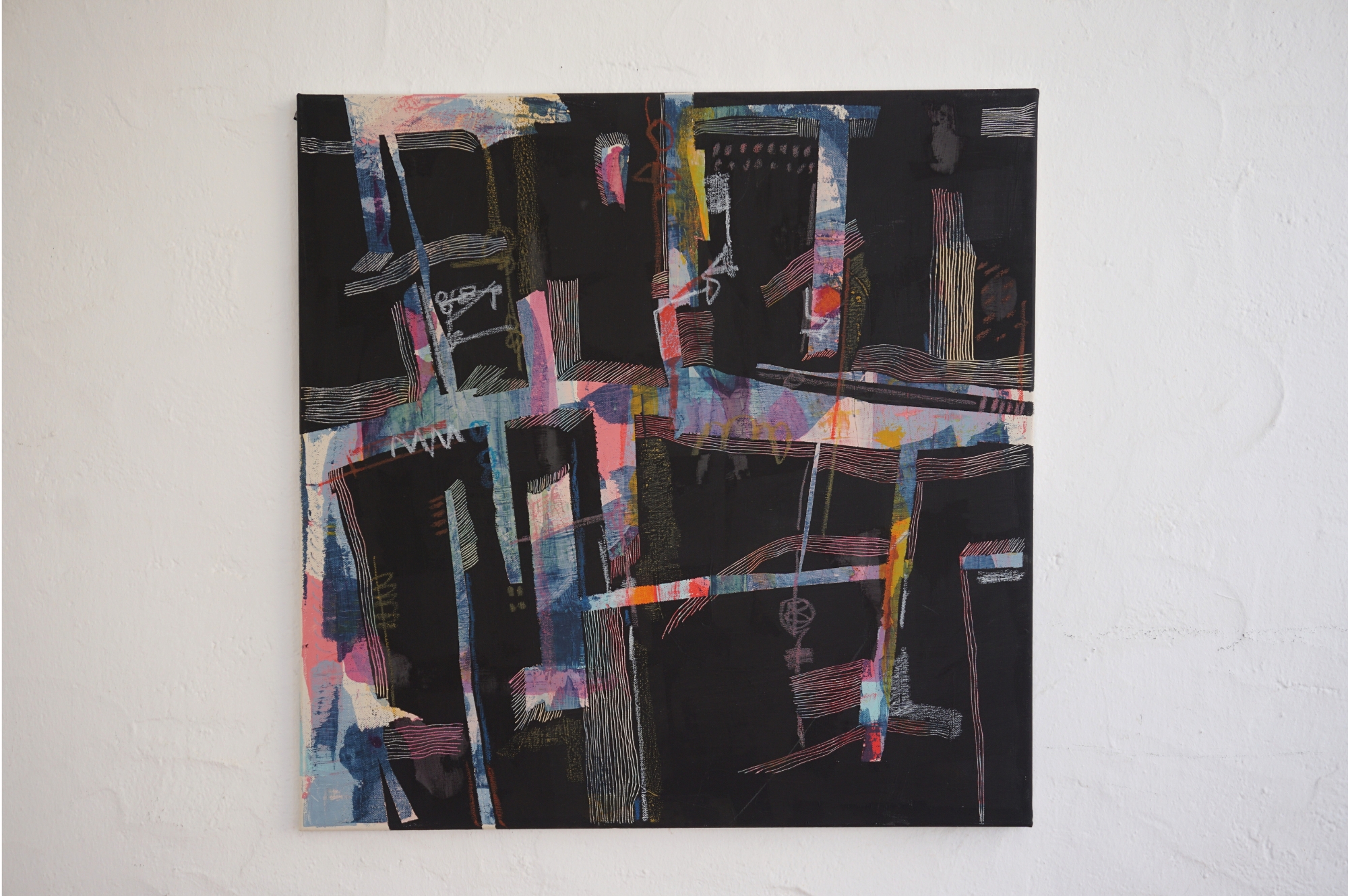 Untitled VI — abstract mixed media painting on canvas, 60x60 cm, by Eliran Elkayam