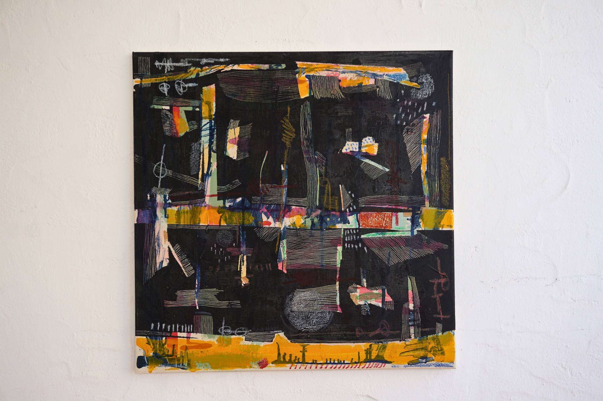 Untitled VII — abstract mixed media painting on canvas, 60x60 cm, by Eliran Elkayam