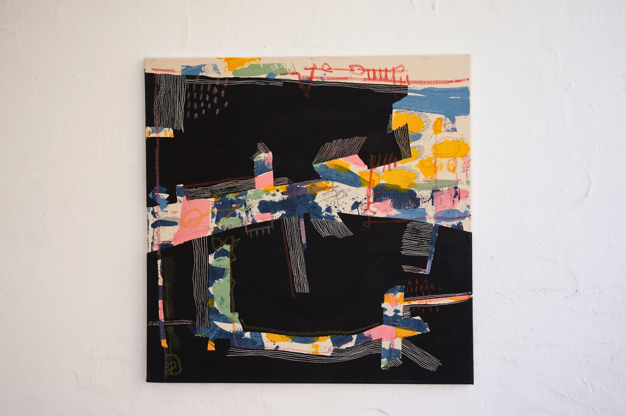 Untitled VIII — abstract mixed media painting on canvas, 60x60 cm, by Eliran Elkayam